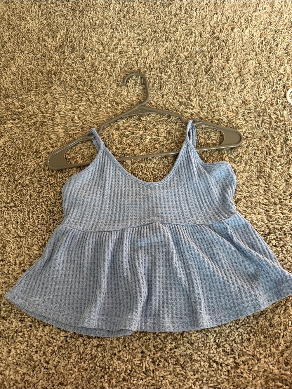 SHEIN Light Blue Waffle Knit Peplum Tank Top
